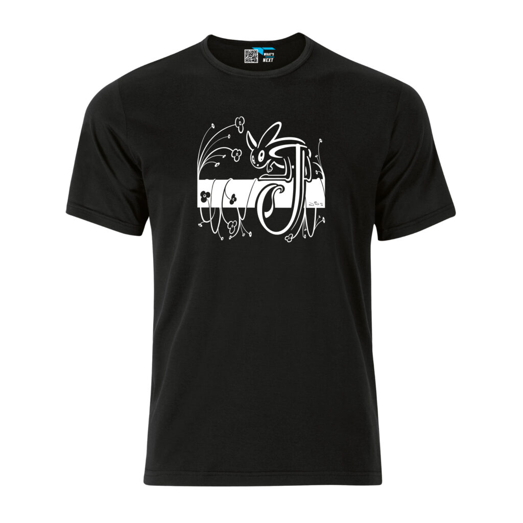 Joys Jerboa in weiß auf schwarzem Shirt