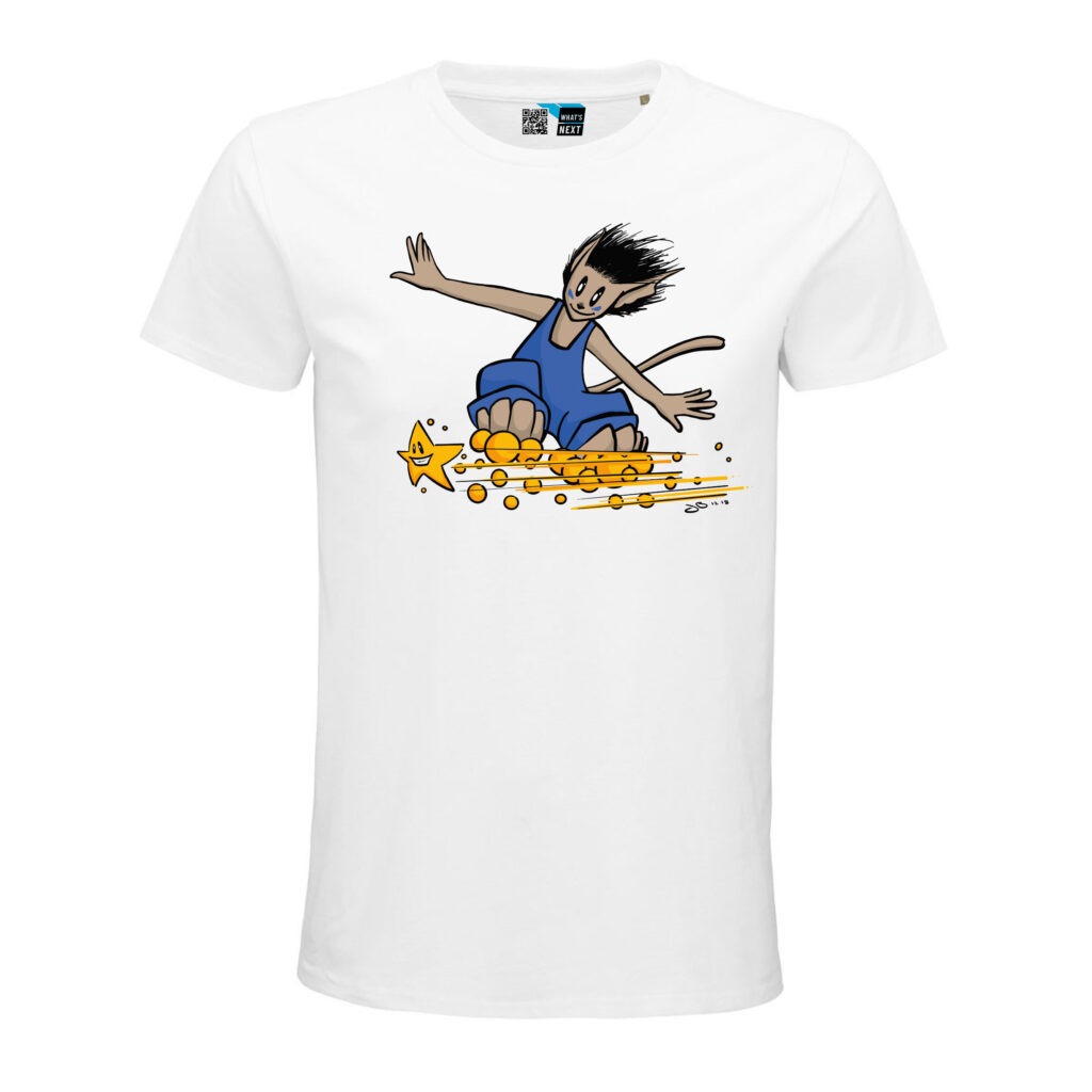 Joys Carl, bunt, auf weißem T-Shirt