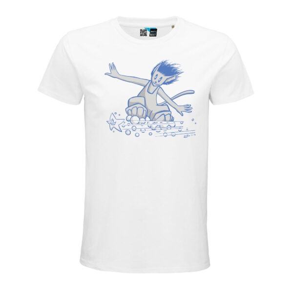 Joys Carl in blau auf weißem T-Shirt