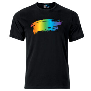 Schwarzes Shirt mit einem Farbwischer in allen Regenbogenfarben
