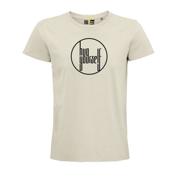 Motiv Hug yourself (als Typo im Kreis) von Wilsonticket groß auf Shirt in Farbe natural