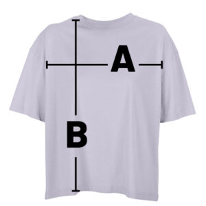 Oversize-Damen-Shirt mit Vermaßungspfeilen A (Breite) von Ärmel zu Ärmel und B (Länge) von Schulter bis zum unteren Ende