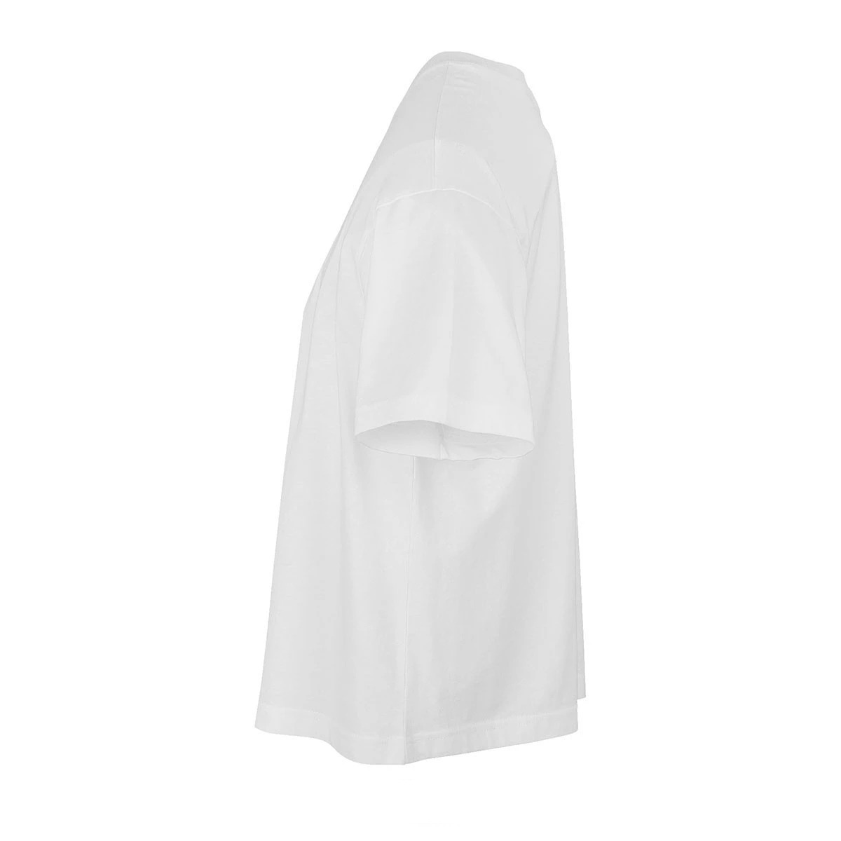 Seitenansicht eines weißen Oversize-Shirts